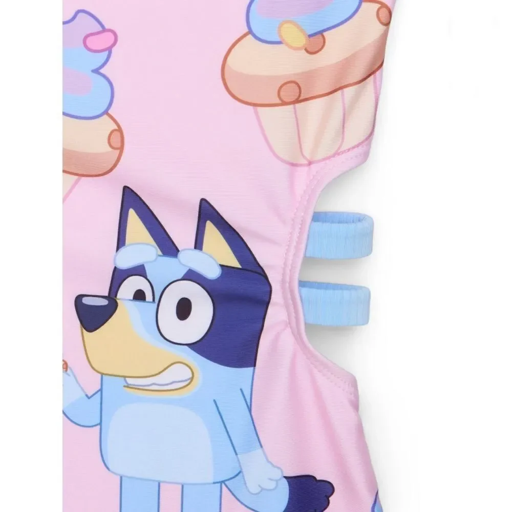 Bluey and Bingo Girls Cupcake Graphic One-Piece Swimsuit with UPF 50+, Size L